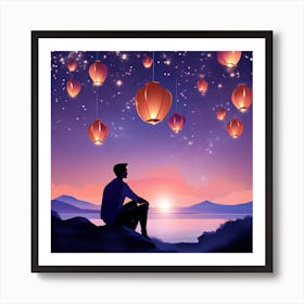 Man Looking At Lanterns Art Print