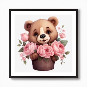 Teddy Bear With Roses 14 Art Print