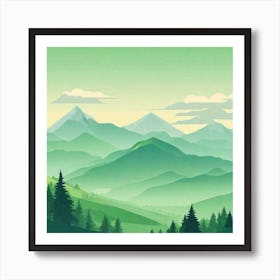 Misty mountains background in green tone 191 Art Print