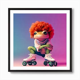 Retro Frog on Rollerskates Art Print