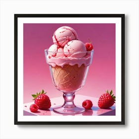 Comic Style Decadent Raspberryflavored Ice Cream Art Print