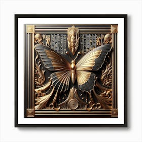 Ancient Egyptian Black & Gold Panel with Butterfly & Hieroglyphs IIV Art Print