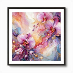 Abstract Ethereal Petals, Colorful Modern Orchids Art Print