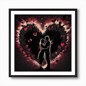 Sdxl 09 Two Exploding Heart Happiness Dark Ambiance People Hug 0 Art Print