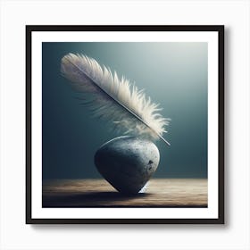 Feather Quill And Stone Art Print