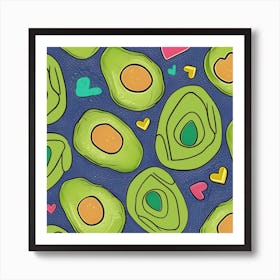 Avocados and Hearts Art Print