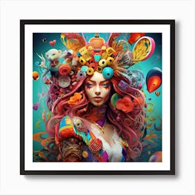 Queen Of Hearts, psychedelic, Colorful Wonderland Style Art Art Print
