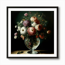 Flowers In A Glass Vase Art Print