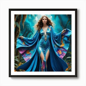 Woman In A Blue Dress 2 Art Print