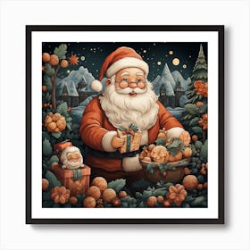 Santa Claus With Gifts - Abstract Christmas Art Print