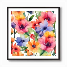 Watercolor Flowers Seamless Pattern Art Print