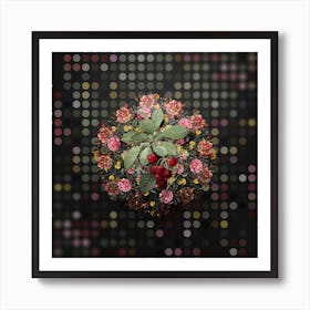 Vintage Cherry Flower Wreath on Dot Bokeh Pattern n.0518 Art Print