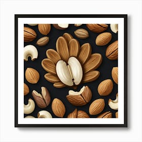 Almonds On Black Background 9 Art Print