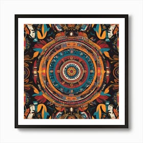 A bold and intricate ethnic tribal pattern featuring vibrant colors, geometric shapes, and traditional motifs. The design is rhythmic and symmetrical, inspired by indigenous art from various cultures Art Print