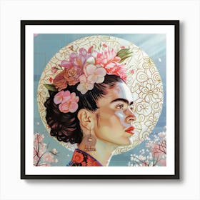 Frida Kahlo Pastell Illustration Malerei, Botanische Blumen Kunst Art Print