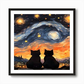 Starry Night Cats Art Print