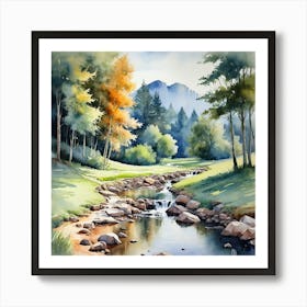 Watercolour Of A Stream Art Print