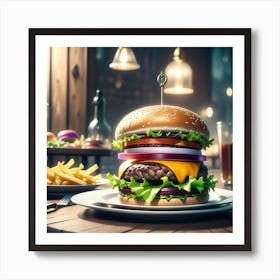 Hamburger On A Plate 111 Art Print