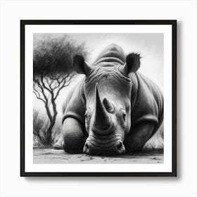 Rhinoceros drawing in charcoal 1 Art Print