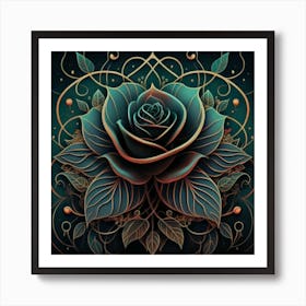 Stylized and intricate geometric black rose 6 Art Print