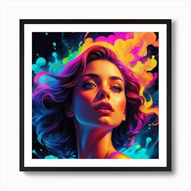 Girl With Colorful Splatters Art Print