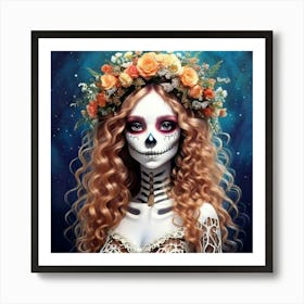 Firefly Whimsical Girl With Floral Skeleton Wreath And Curly Hair 33413 (2) Art Print