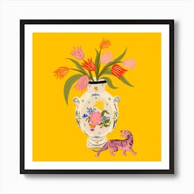 Tulpen und Porzellan Kunstdruck für Wohnzimmer