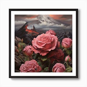 volcano and flowers Art Print