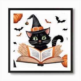 Cute Cat Halloween Pumpkin (44) Art Print