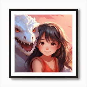 Girl And A Dragon Anime Art Print