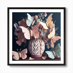 Butterflies In A Vase Art Print