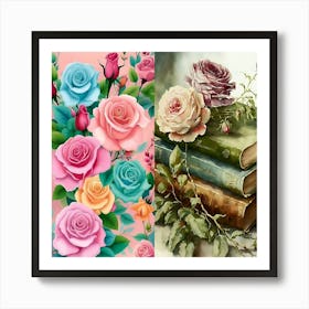 Roses And Books Art Print