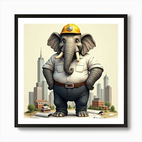 Flux Dev A Detailed Illustration Of An Anthropomorphic Elephan 0 Art Print