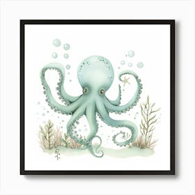 Storybook Style Octopus With Seaweed 3 Art Print