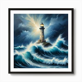 Lighthouse In The Storm 1 Art Print