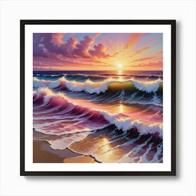 Sunset At The Beach paintings art print 1 Art Print