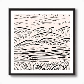 Landscape With Mountains And Grass Art Print