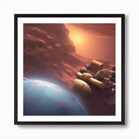 Mars, year 2100, colonized with citizens and transportation. Art Print