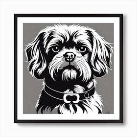 Shih Tzu, Black and white illustration, Dog drawing, Dog art, Animal illustration, Pet portrait, Realistic dog art Art Print