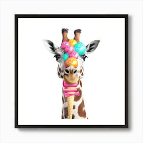 Giraffe With Ice Cream Cone Art Print