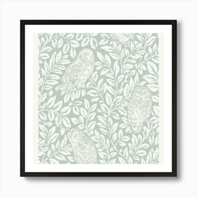 Owls And Leaves Wallpaper Art Print