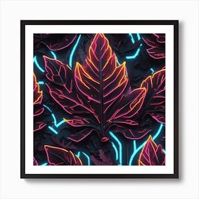 Fall Leaf Neon Neon Ambiance Abstract Black Oil Gear Mecha Detailed Acrylic Grunge Intricate C (4) Art Print