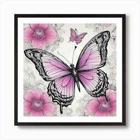 Butterfly And Flowers 15 Art Print