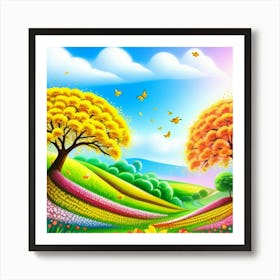 Colorful Trees And Flowers Art Print