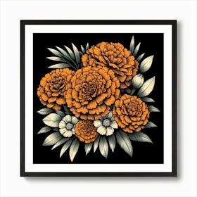 Orange marigold flower 2 Art Print