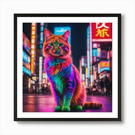 Tokyo’s neon cat Art Print