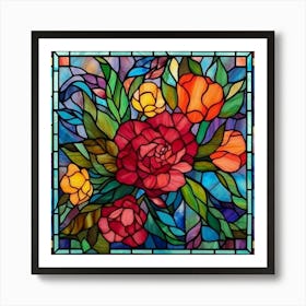 Floral Stained Glass Digital Papers, Stained Glass Window 1 Art Print