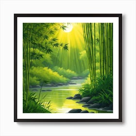 A Stream In A Bamboo Forest At Sun Rise Square Composition 427 Art Print