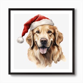 Golden Retriever Santa Hat 10 Art Print