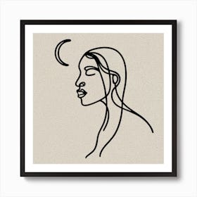 Moon And A Woman, one line art. Poster